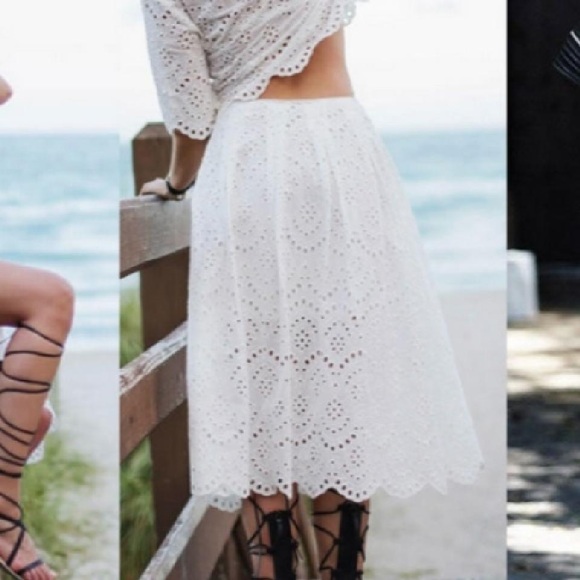 white eyelet midi skirt